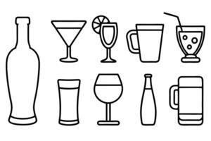 Alcoholic beverages and drinks icons set vector