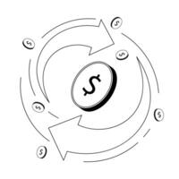 Financial transactions illustrated with arrows and dollar signs depicting movement and flow of money in a dynamic manner. vector