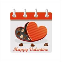 Calendar for Happy Valentine Day with illustration of chocolates in heart shape box. Chocolates box vector
