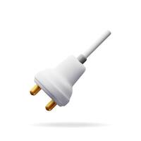 3d white plug for socket isolated. Render wall socket plug connector vector