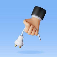3D electric plug in hand isolated. Render electrical outlet plug unplugged symbol. vector