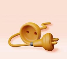 3D electric plug and socket isolated. Render electrical outlet plug unplugged symbol. 404 error concept. Disconnection or connect loss, page not found, under construction. vector