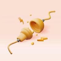 3D electric plug and socket isolated. Render electrical outlet plug unplugged symbol. 404 error concept. vector