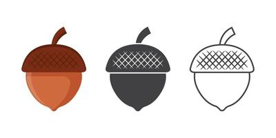 Acorn icon set in flat style. Oak nut illustration on isolated background. Nature sign business concept. vector