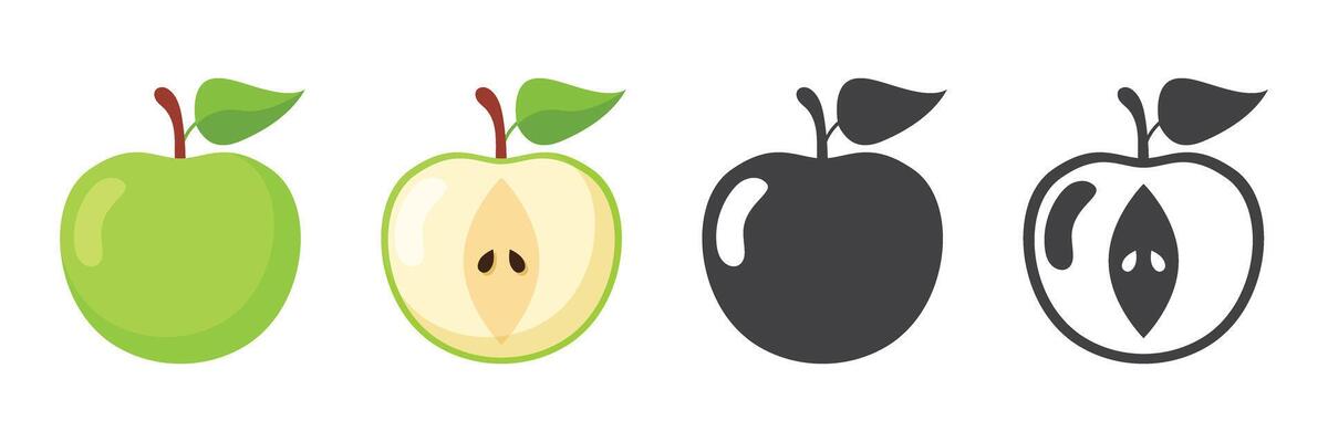 Apple fruit icon set in flat style. Healthy dessert illustration on isolated background. Fresh food sign business concept.