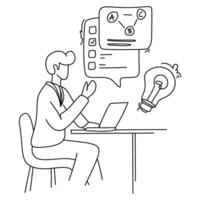 Creative flat illustration of a team exchanging ideas during a brainstorming session, great for marketing and project management content vector