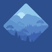 illustration of mountain and forest scenery with blue theme vector