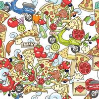 Pizza ingridients colorful on white seamless pattern background design illustration vector