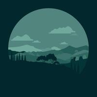 illustration of mountain and forest scenery with a green circle theme vector