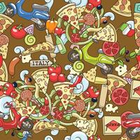 Pizza ingridients colorful on brown seamless pattern background design illustration vector