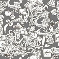 Pizza ingridients colorful on gray seamless pattern background design illustration vector