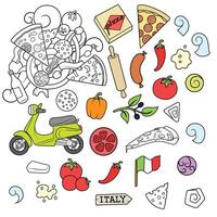 Pizza ingridients black and white on gray background design illustration vector