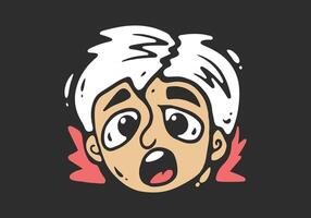 Boy head character with shocked expression, with black background vector