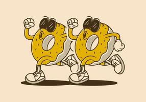 Donut, make the world go round. Retro mascot character of two donut in running pose vector
