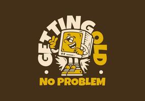 Box monitor character with peace hand in yellow brown colors. Getting old no problem. Suitable to print on t-shirt vector