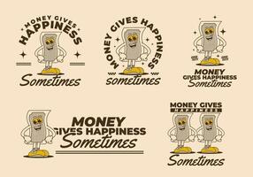 5 Money mascot character in standing pose with happy face, retro illustration vector