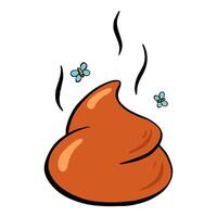 A whimsical and cartoonish depiction of a pile of poop adorned with several flies buzzing around it. illustration. Pet shop vector