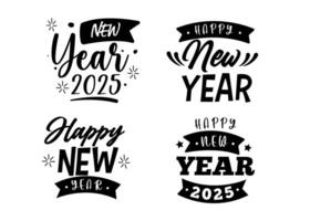 New year 2025 elements stickers collection in black and white vector