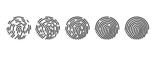 Set of fingerprint types with circle twisted lines signs icon vector