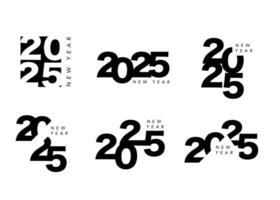 New year 2025 design stickers collection in black and white vector