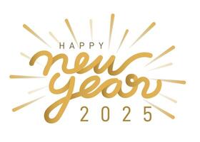 Happy New Year 2025 handwriting text gold color design vector