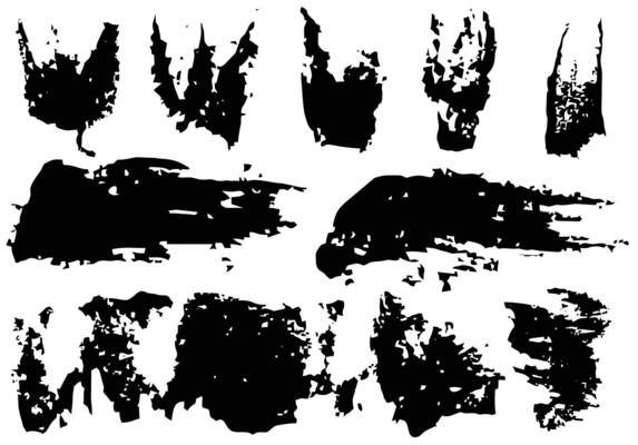Set of black smears paint, ink brush strokes, brushes, lines. Dirty artistic grunge design elements