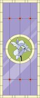 Stained-glass panel in a rectangular frame. Classic window, with orchid, abstract floral arrangement of buds and leaves in the tiffany technique. Window frame border, geometric pattern vector
