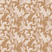 Stylish knitted military camo. Brown wool camouflage pattern . Seamless texture. Design for fabric printing vector