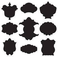 Ornamental label frames. Black ornate labels isolated on white background. Decorative vintage frame border and retro badge for bottles. Royal insignia, Elegant sticker vector