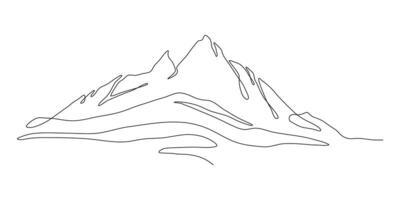 One Continuous Art Line of a Mountain Outline Silhouette. Trendy scenic mounts, wall art background. Black and white landscape design for fabric, prints, and wall art. Simple line drawing of one line vector