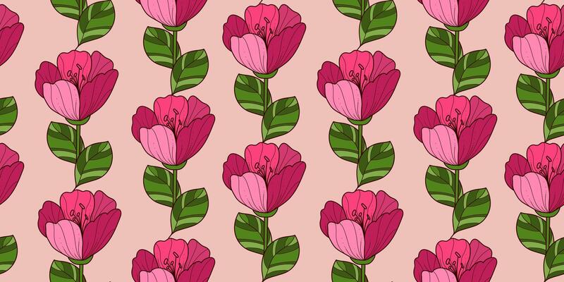 Seamless Pattern with Beautiful Flowers in Hand Drawn Style. Elegant cute plants. Nature delicate floral elements. Repeatable feminine design perfect for print, textile, fashion, beauty products