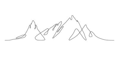 Simple One Continuous Art Line of a Mountain Outline Silhouette. Trendy scenic mounts, wall art background. Black and white landscape design for fabric, prints, and wall art. Simple line drawing of vector