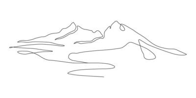Minimal Mountain in One Continuous Art Line. Wall art background. Black and white landscape design for fabric, prints, and wall art. Simple line drawing of one line mountain vector