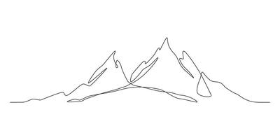 One Continuous Art Line of a Minimal Mountain. Trendy scenic mounts, wall art background. Black and white landscape design for fabric, prints, and wall art. Simple line drawing of one line mountain vector