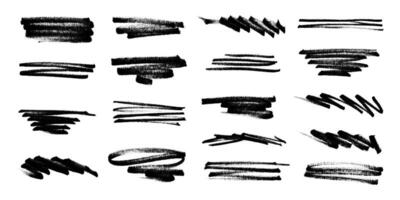 Collection of Black Hand Drawn Permanent Crayon and Marker Brush Stroke Lines. Grunge stroke collection perfect for underlining and highlight documents vector