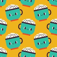 Marshmallow cacao Christmas seamless pattern design for background, wallpaper, textile design, fabric, notebook, greeting card, wrapping paper pattern and etc. vector