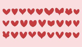 Hearts set red on pink, red heart icon set, different shapes. Heart collection. art illustration EPS 10 isolated vector