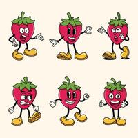 Set of Traditional Strawberry Cartoon Illustration with Varied Poses and Expressions vector