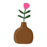 A minimalist illustration of a brown vase with a single pink flower. Simple yet vibrant contrast, ideal for decor and botanical theme vector