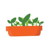 An orange rectangular planter with various green seedlings at different growth stages. it ideal for themes of gardening, growth, and nature vector