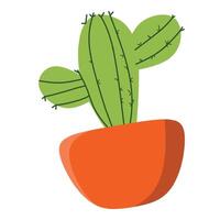 an illustration of a green cactus with three arms in an orange pot., perfect for decor and botanical themes. vector