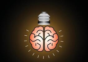Brain shaped light bulb glows brightly, symbolizing creativity and innovation. vector