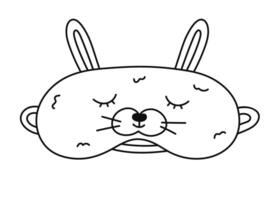 Cute doodle sleeping mask in the shape of rabbit head. Funny childish animal eye mask with bunny. Hand drawn outline bedtime accessory with hare for peaceful dreaming isolated on white background. vector