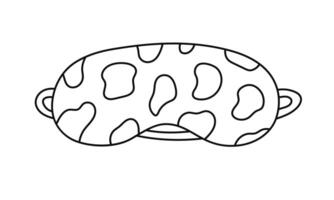 Cute outline sleeping mask with cow print, Simple girly eye mask with animal pattern. Hand drawn bedtime accessory for peaceful dreaming to prevent insomnia. Doodle isolated on white background. vector