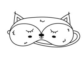 Cute scribble sleeping mask in the shape of fox head. Funny childish animal eye mask with fox. Hand drawn doodle bedtime accessory for comfort resting at night isolated on white background. vector