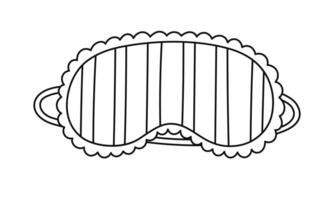 Cute line doodle sleeping mask with lace and vertical stripes pattern. Trendy girly striped eye mask. Hand drawn bedtime accessory for good dreaming to prevent fatigue isolated on white background. vector