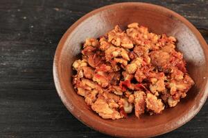 Close Up Sambal Tempe or Spicy Tempe Sambel photo