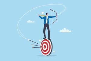 Easy achieve goal, business target, confident or skill to success, challenge for marketing strategy, aiming at goal, perfection or objective concept, businessman easy aim at target bullseye. vector