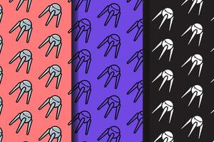 satellite space colorful pattern on pink, purple, black background set. doodle probe galaxy outline symbol seamless pattern background. gunny satellite seamless pattern for decor and merchandise vector