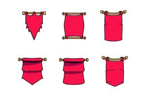 red flag vertical with gold pole colorful icon illustration collection. set of flag vertical and pole symbol element designs. doodle of red flag vetical element designs for decor, merchandise vector